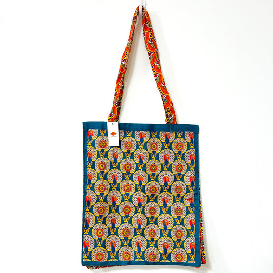 Vibrant Peacock Print Gusseted Tote Bag by Khaadi.